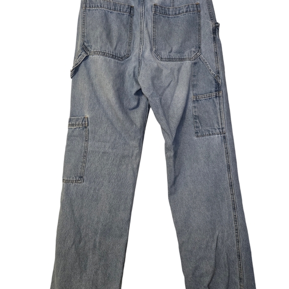 H&M Cargo Jeans Denim Blue Acid Wash Wide Leg High Rise Waisted Pockets y2k sz 4 - Picture 4 of 8